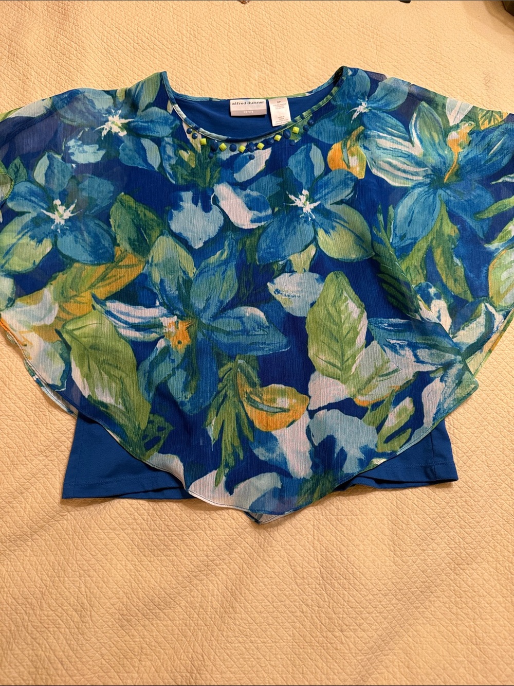 Alfred Dunner Blue Floral Sheer Overlay Tunic